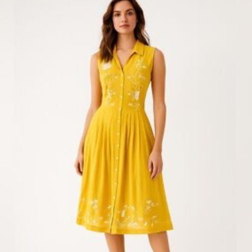 Moulinette Soeurs Vetements Sleeveless Button Down Collared Vibrant Yellow Dress